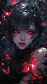 Crimson-eyed void entity entwined in bioluminescent shards.