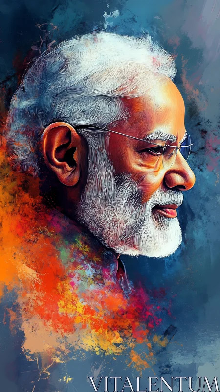 Digital side profile portrait of elderly bearded man in color.