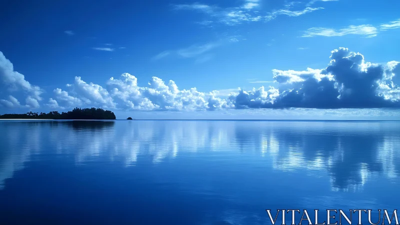 Horizon drinks the clouds in a mirror-flat blue lagoon