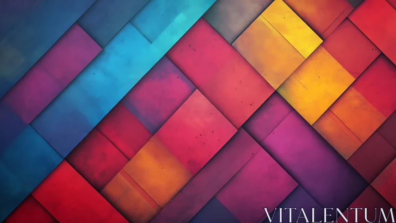 Multicolored diagonal geometric panels in layered grid pattern.