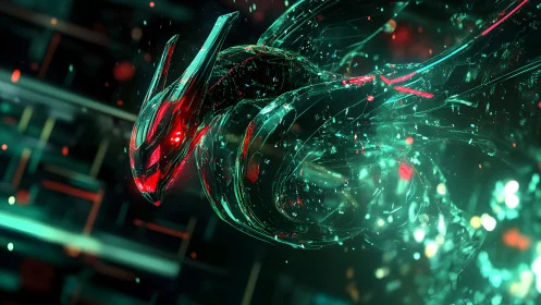 Futuristic Glass Dragon in Neon Cyberpunk Style with Glowing Effects.