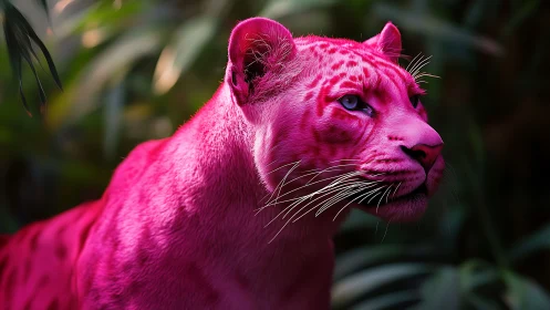 Magenta-tinted feline portrait with focused gaze and naturalistic features