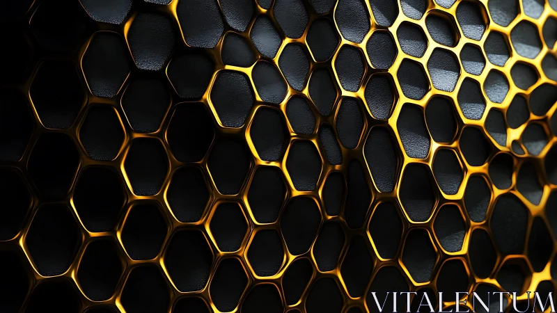 Abstract honeycomb pattern in black and gold metallic style.