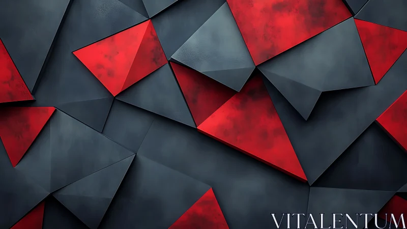 Geometric red and black polygon wall with layered facets.