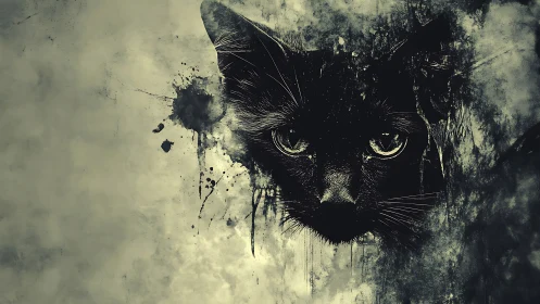 Black Panther with Luminous Eyes Rendered in Ink Wash Dissolve