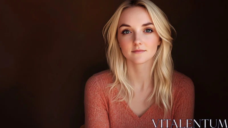 Young woman with blonde hair in soft studio portrait.