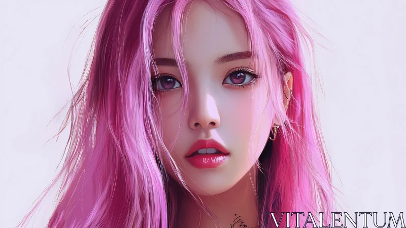 Vivid magenta-haired portrait in luminous close-up focus.