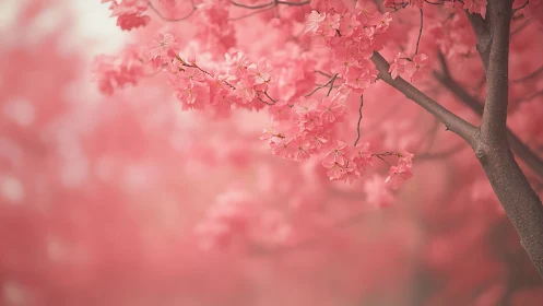 Soft-focus cherry blossoms with warm pastel bokeh glow.