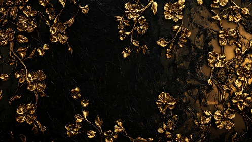 Gilded midnight blossoms climbing across molten shadowed walls.