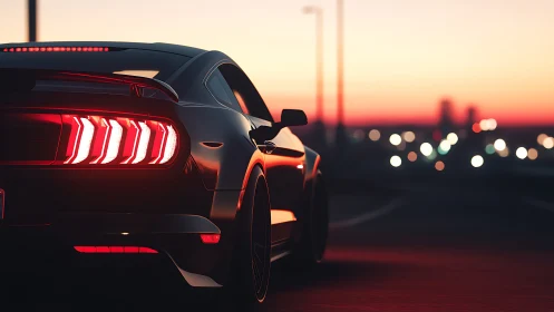 Crimson taillights chase twilight across a neon-soft highway.