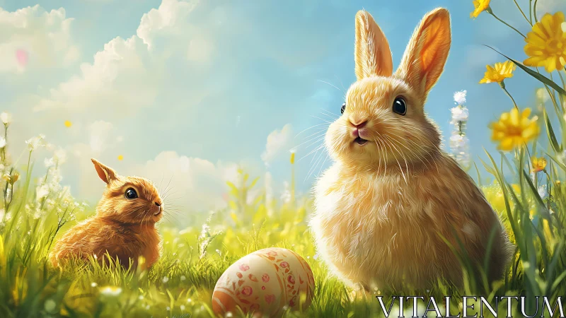 Easter meadow rabbits bask under warm spring sunlight.