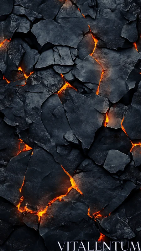 Glowing Lava Cracks Through Charred Black Volcanic Rock Surface