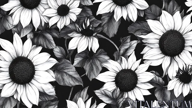 Monochromatic Sunflower Botanical Study With High Contrast Rendering
