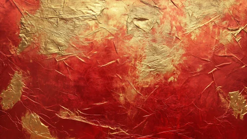 Red and gold textured abstract surface reveals metallic depth