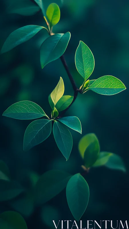 Quiet morning leaves glowing against a deep green hush.