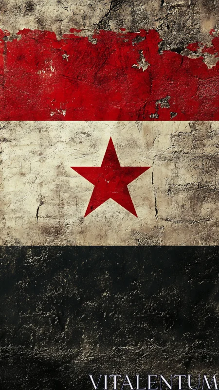 Weathered tricolor flag mural with central red star motif