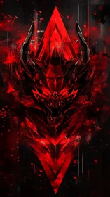 Angular demonic crest rendered as faceted crimson geometric armor