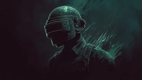 Tactical helmeted soldier portrait in teal digital painting profile