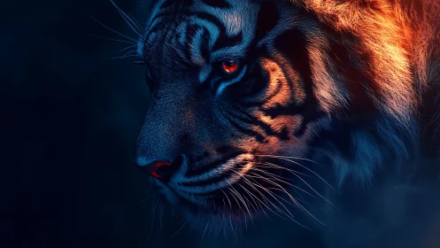 Neon-lit tiger profile with intense glowing highlights.