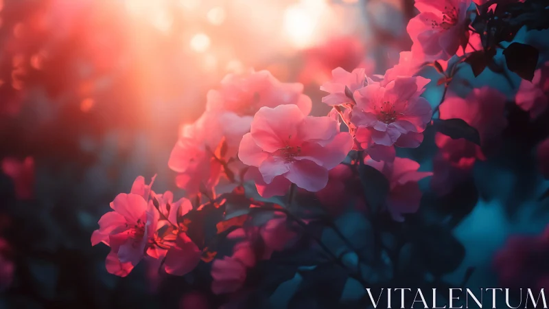 Pink Flowers Under Colored Light Illumination