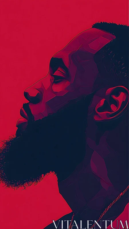 Profile portrait uses bold red contrast and vector depth.