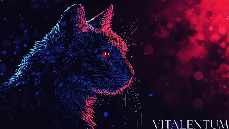 Neon Cat With Glowing Red Eyes in Digital Art.