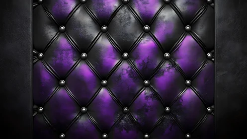 Purple black tufted leather panel with metallic studs.