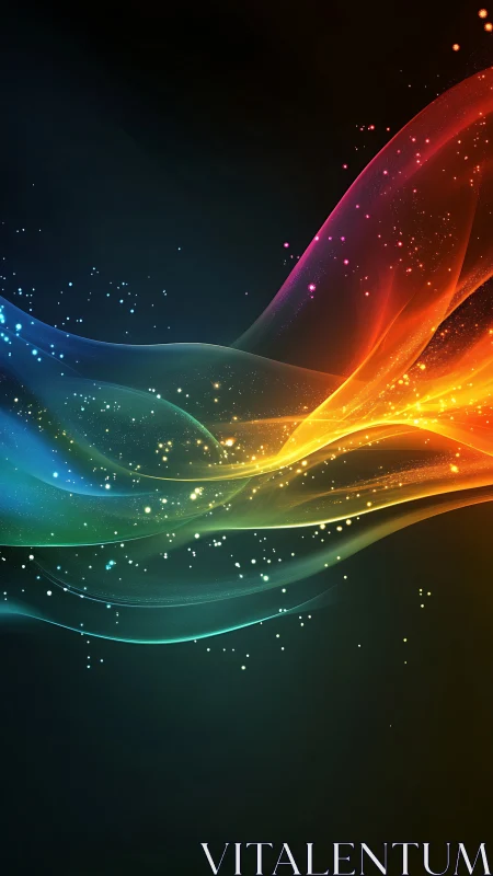 Colorful light waves on dark background in motion.