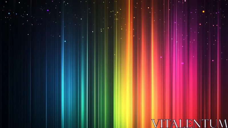 Vertical rainbow light streaks on dark gradient background.