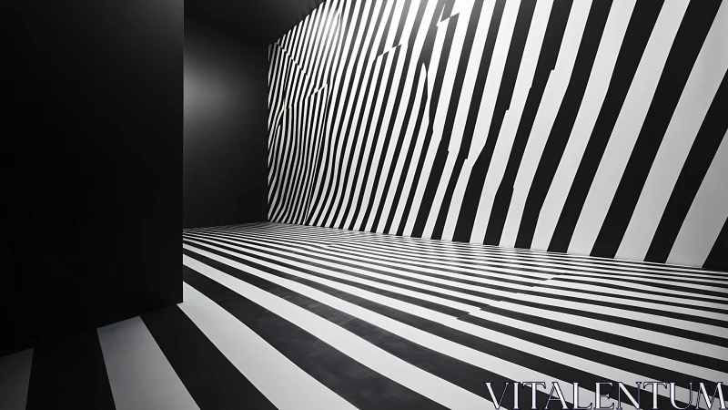 Immersive black white stripe installation distorting spatial depth