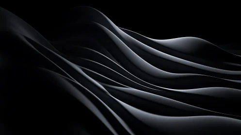 Curved black and gray abstract waves on dark background.