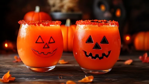 Halloween Jack-O'-Lantern Cocktails with Candy Rim.