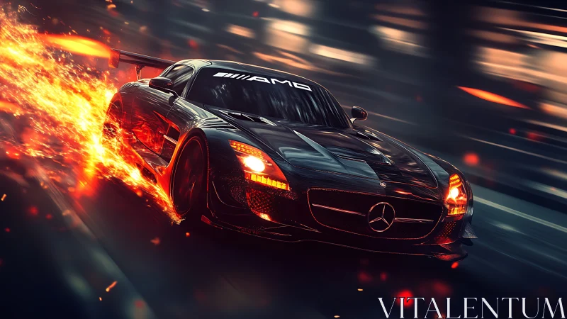 Track-tuned AMG race car generates fiery motion blur and specular glare