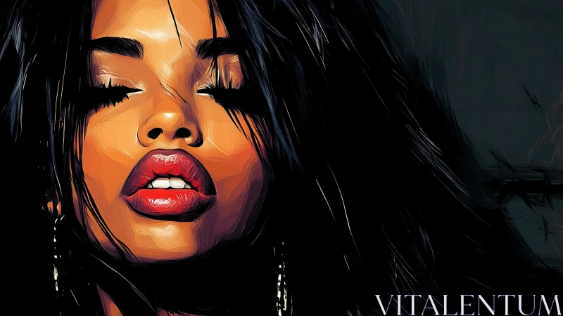 Digital close-up portrait shows stylized female face in detail