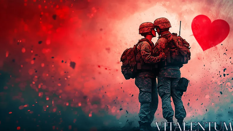 Two Soldiers Embracing with Love and Hope.