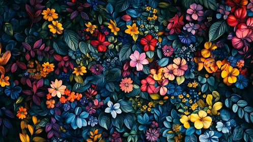 Midnight Garden Symphony: Neon Blooms Erupt Against Deep Teal.