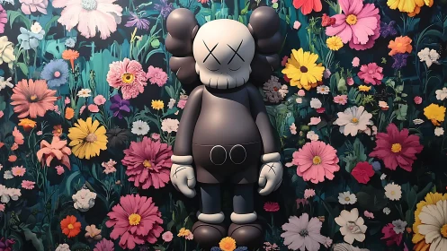 Melancholy toy sinks softly into a riotous cartoon meadow