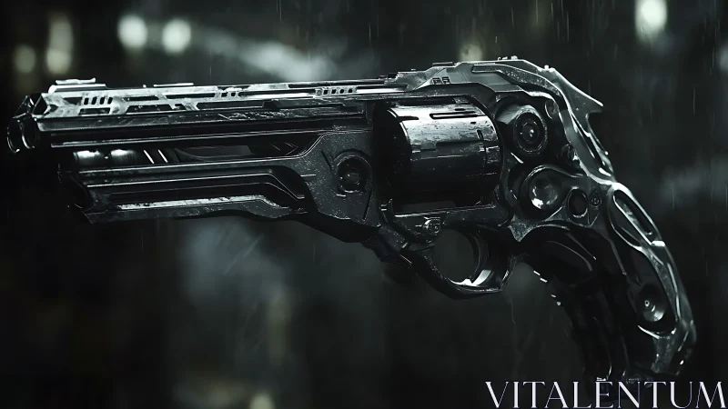 Futuristic revolver render with wet metallic detailing.