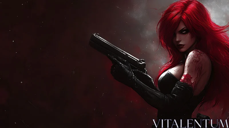 Scarlet-haired gunslinger carves silence into the shadows