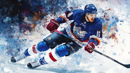 Dynamic ice hockey winger in vivid digital action painting.