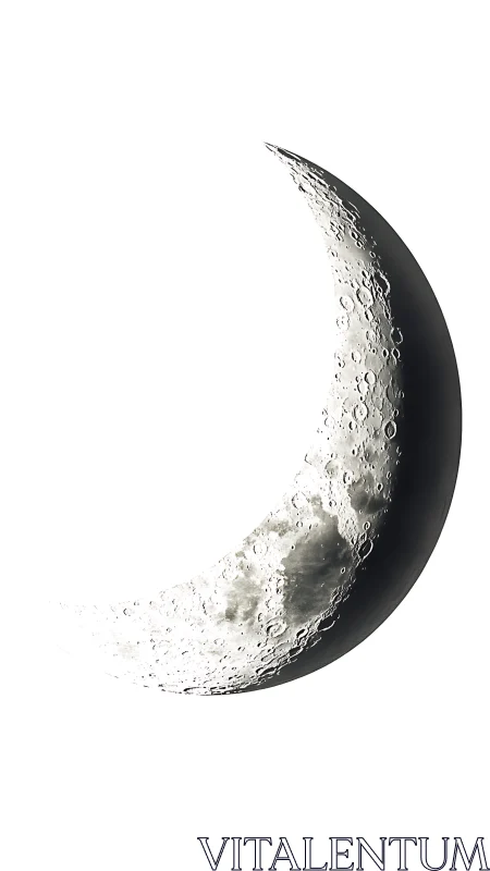 Crescent moon close-up with cratered terminator in high contrast.