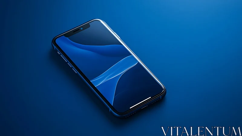 Modern smartphone with blue curved wallpaper on screen display.