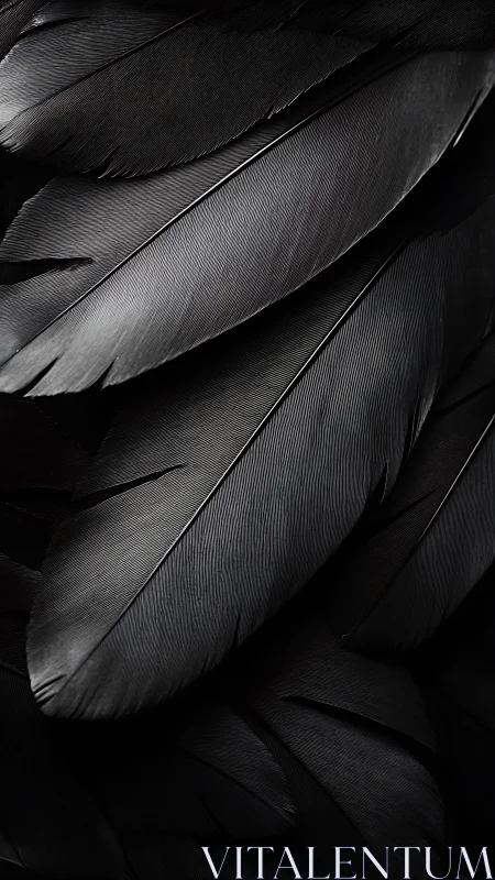 Dark raven feathers overlap in moody, dramatic close-up