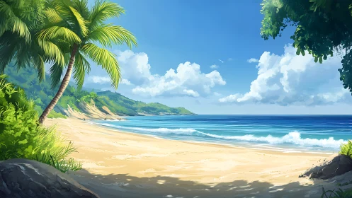 Tropical Paradise Whispers: Where Palm Shadows Dance With Golden Sands