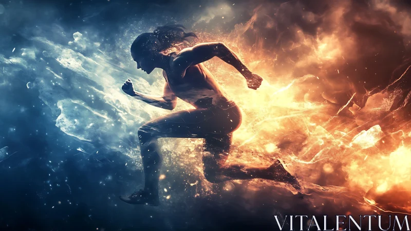Blazing runner bursts forward between fire and ice energy