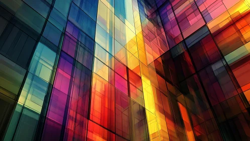 Prismatic glass towers ignite a kaleidoscope of urban light.