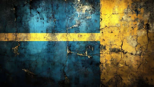 Weathered Nordic cross flag rendered as distressed wall surface