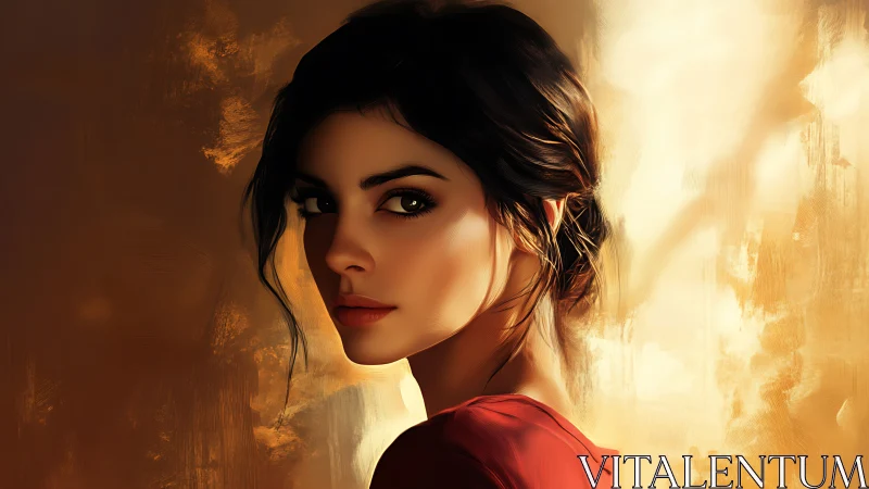 Digital portrait of contemplative woman in warm rim lighting