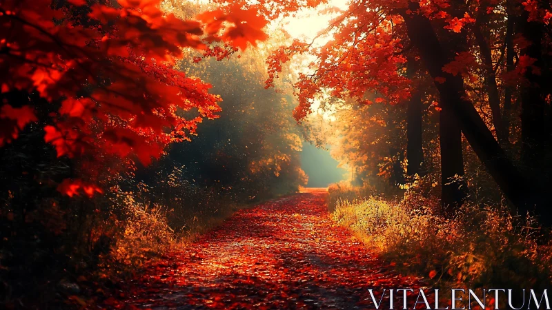 Autumn's Glowing Path Through the Forest.