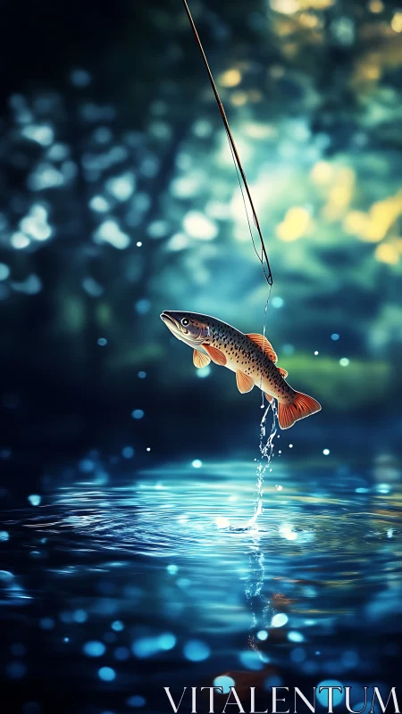 Trout rockets skyward as the forest pond turns to starlight